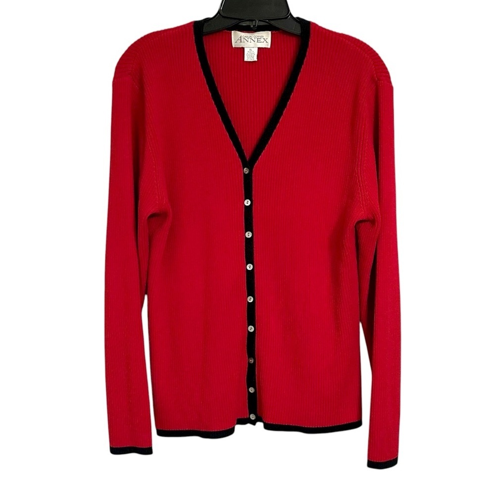 Casual Corner Annex Ribbed V Neck Red Cardigan XL